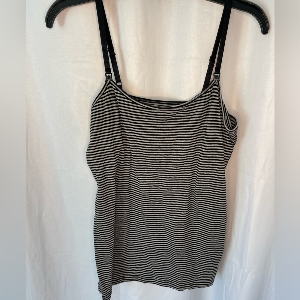 Motherhood Maternity Black & Gray Stripe Tank Top, Nursing, Medium